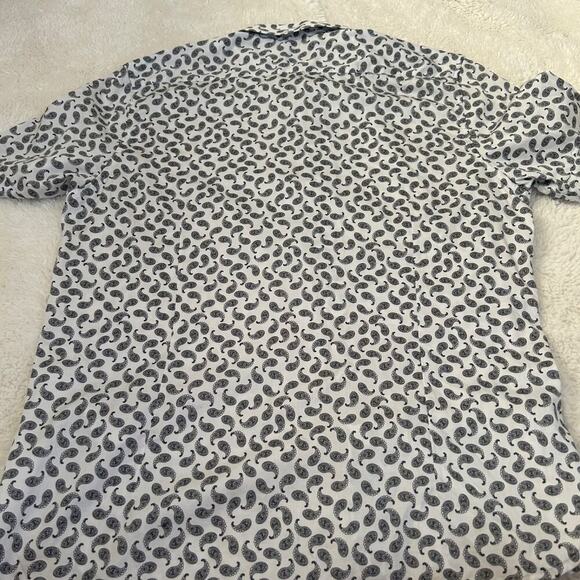 Ted Baker London Shirt Mens Size 7 Medium Short Sleeve Cotton Paisley Blk/White - Picture 3 of 6